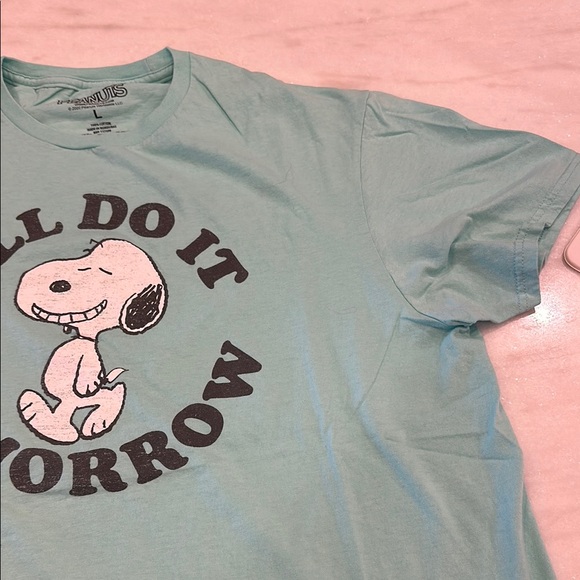 Peanuts Snoopy 'I'll Do It Tomorrow' T-Shirt - Light Blue / Teal - Picture 5 of 9